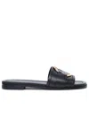 Moncler Black Leather Bell Slippers In Black
