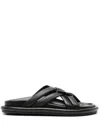 Moncler Bell Crossover-strap Leather Slides In Black