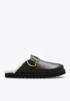 Moncler Bell Leather & Shearling Mule In Black