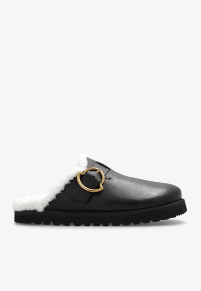 Moncler Bell Leather Mules In Black
