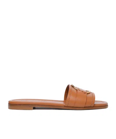 Moncler Bell Leather Slides In Brown