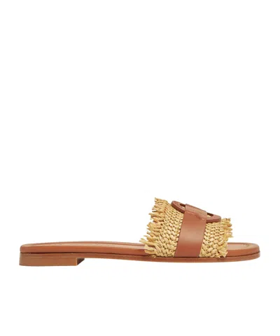 MONCLER BELL RAFFIA  LEATHER SLIDERS