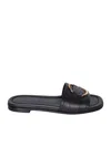 Moncler Black Slides With Distinctive Gold Emblem In Nero