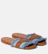 MONCLER BELL LEATHER-TRIMMED DENIM SLIDES