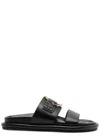 Moncler Bell Calfskin Logo Slide Sandals In Black