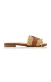 Moncler Bell Raffia  Leather Sliders In Tan