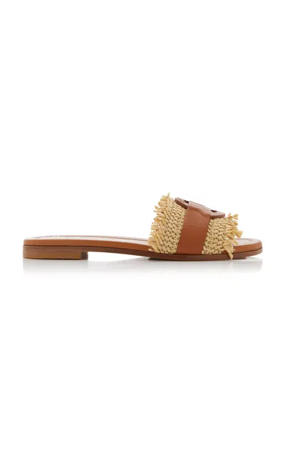 Moncler Bell Raffia Slide Sandals In Tan