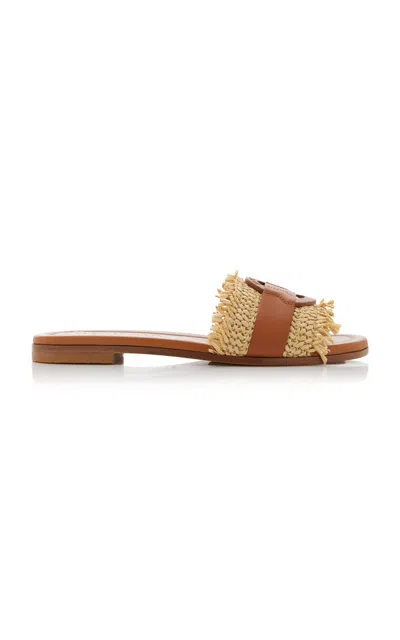 Moncler Bell Leather-trimmed Slides In Brown