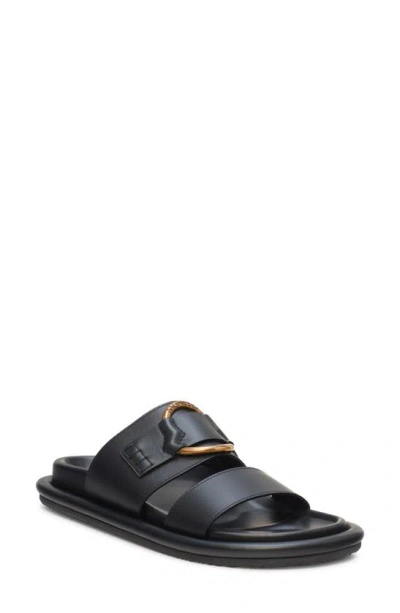 Moncler Bell Calfskin Logo Slide Sandals In Black