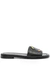 Moncler Black Slides With Distinctive Gold Emblem In Black