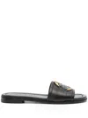 Moncler Black Leather Bell Slippers In Black