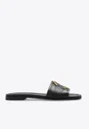 Moncler Black Leather Bell Slippers In Black