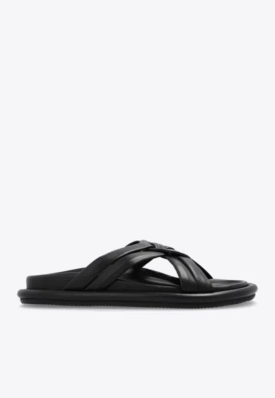 Moncler Bell Smooth Leather Slides In Black