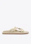 Moncler Bell Leather Crisscross Slide Sandals In Cream