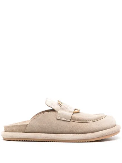 Moncler Bell Suede Slippers In Nude