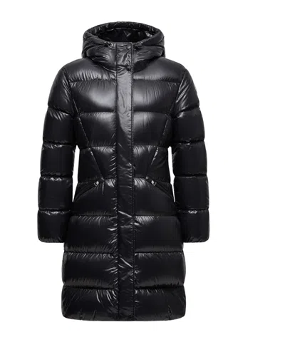 Moncler Bellevue Hooded Long Down Jacket In Black
