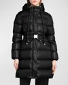 Moncler Bellevue Long Belted Puffer Coat In Black
