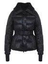 Moncler Puffer Jacket With Belted Waist And High Collar In Black