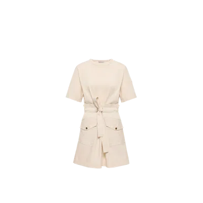 Moncler Mini Robe Ceinturée En Coton, Femme, Blanc, Taille: Xl In White