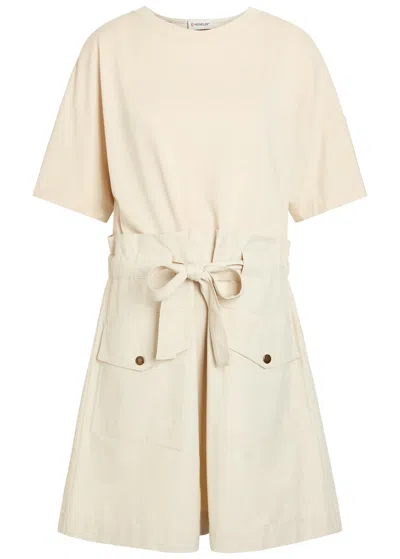 Moncler Belted Cotton Mini T-shirt Dress In Neutral