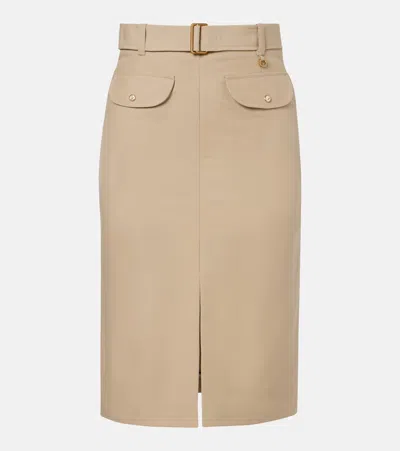 Moncler Belted Knee-length Cotton Skirt In Nude