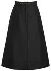 Moncler Belted Cotton-poplin Midi Skirt In Black