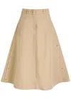 Moncler Belted Cotton-poplin Midi Skirt In Sand