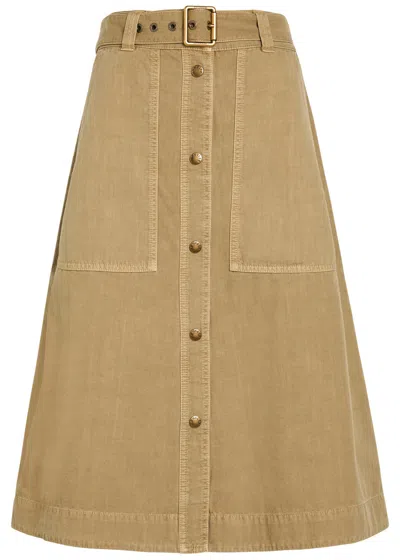 Moncler Belted Cotton-twill Midi Skirt In Nude