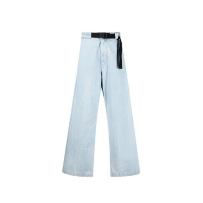 Moncler Belted Denim Jeans In Blue
