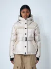 Moncler Belted Down Jacket With Faux Fur Trim In White