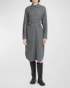 Moncler Belted Wool-blend Midi Shirt Dress In Charcoal