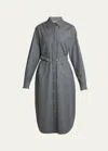Moncler Belted Wool-blend Midi Shirt Dress In Charcoal