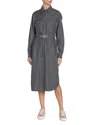 Moncler Belted Wool-blend Midi Shirt Dress In Intense Gray Melange