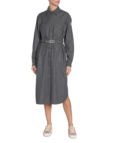 MONCLER BELTED FLANNEL SHIRT DRESS