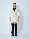 Moncler Belted Fringed Virgin Wool Cape In White