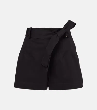 Moncler Belted Gabardine Shorts In Black