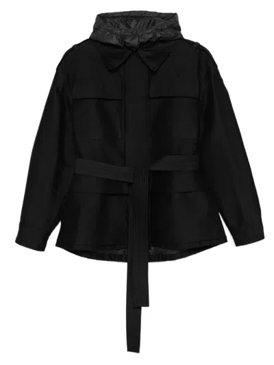 Moncler Belted Hooded Jacket In Black