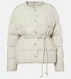 Moncler Belted Leather-trimmed Down Jacket In White