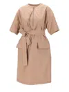 Moncler Belted Midi Dress In Neutral