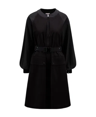 Moncler Belted Midi Dress In Black