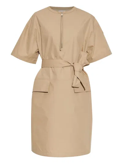 Moncler Belted Midi Dress In Beige
