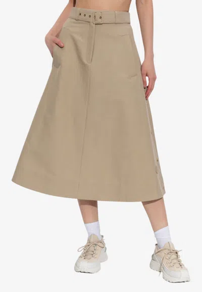 Moncler Belted Midi Skirt In Green