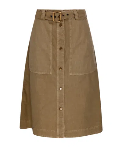 Moncler Belted Midi Skirt In Brown