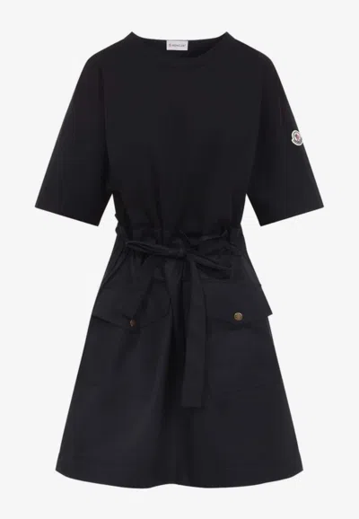 Moncler Belted Mini T-shirt Dress In Black