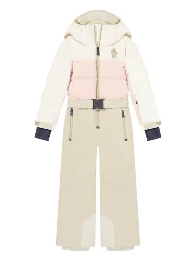 Moncler Kids' Belted Panelled Ski Suit In Neutral