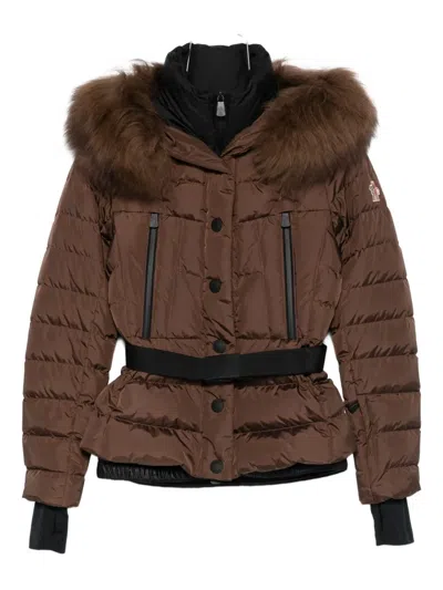 Moncler Belted Puffer Jacket In Brown