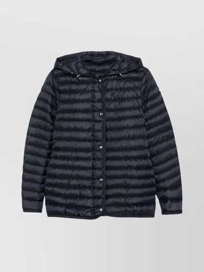 Moncler Belted Quilted Down Jacket With Detachable Hood In Blue