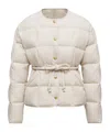 Moncler Belted Leather-trimmed Down Jacket In White