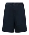Moncler Belted Seersucker Shorts In Blue