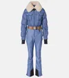 Moncler Belted Shearling-trimmed Down Ski Suit In Blue